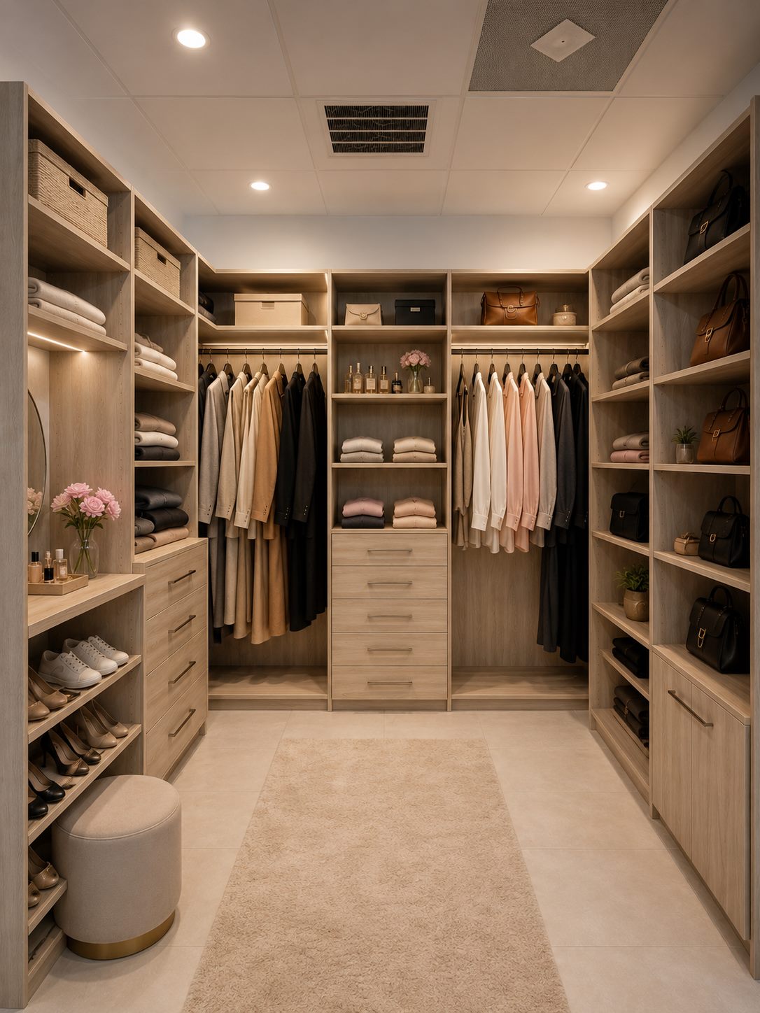 Closet with mirror and central drawers
