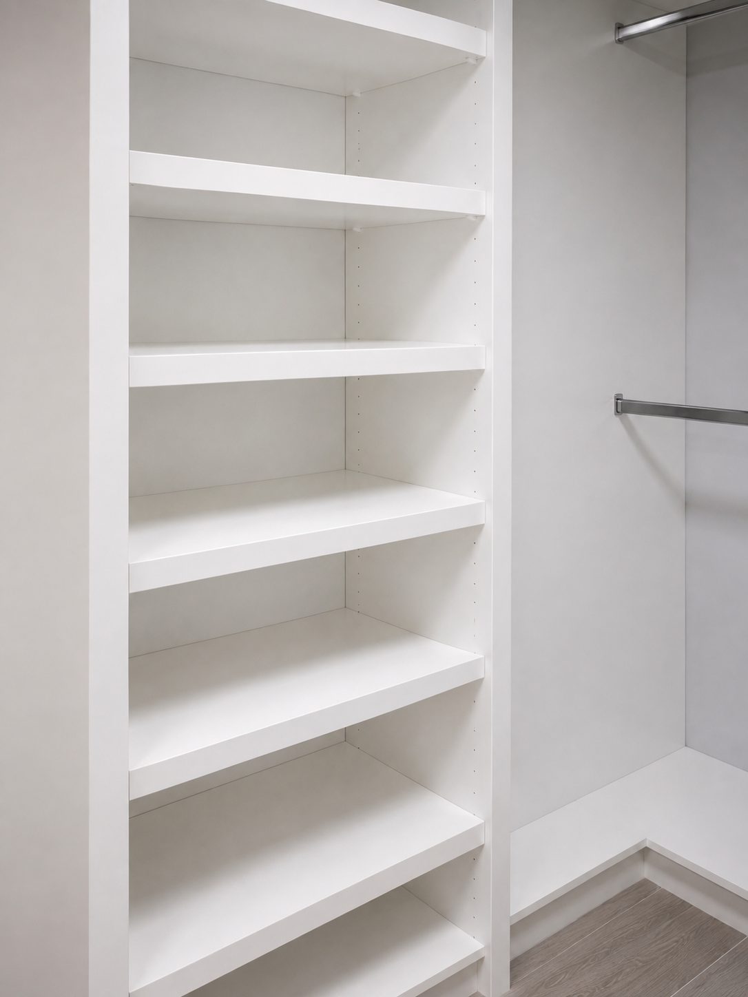 Closet with drawers and hanging rods